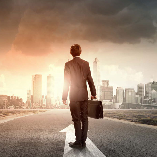 Future advisor with briefcase on the road to success
